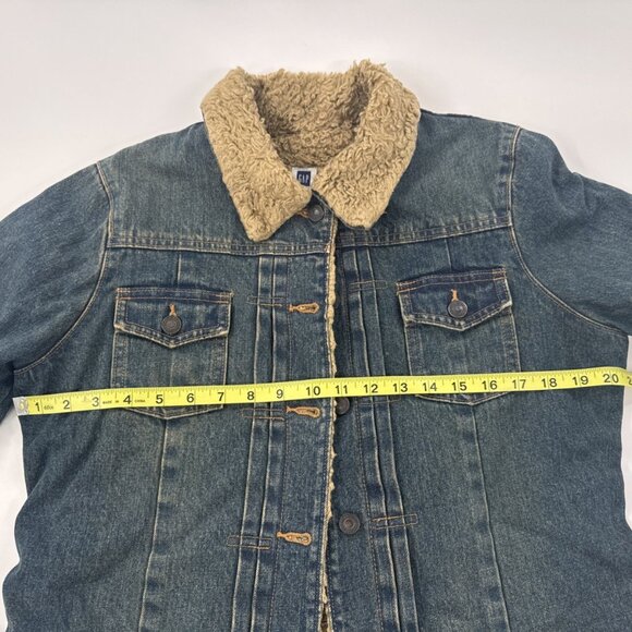 Gap Sherpa Denim Jacket Womens Medium Lined Blue Jean Trucker Cowgirl Distressed - Picture 15 of 16